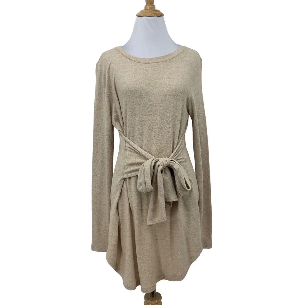 Pure + Good Anthropologie Sweater Tunic Dress Womens M Medium Belted Curved Hem